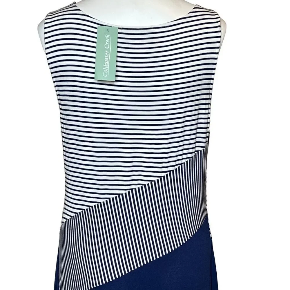 Coldwater Creek NWT blue and white striped sleeveless maxi dress size M